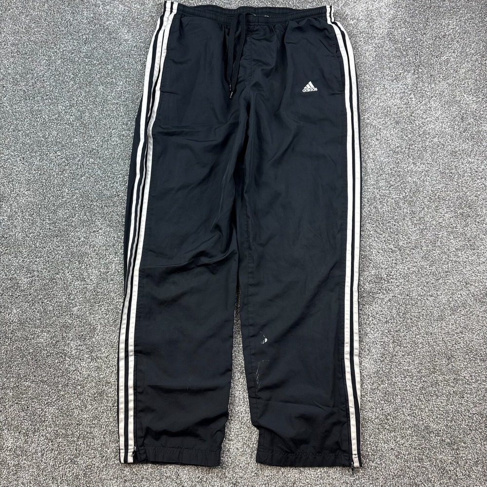 Vintage Adidas Track Pants Men Large Black Striped Windbreaker Baggy Sweatpants